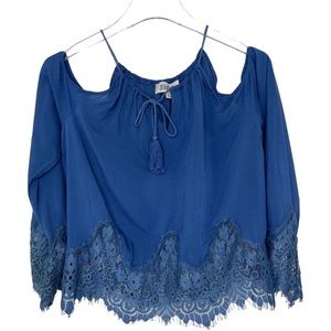 Listicle Women's Sexy Tank Top Halter Cold Shoulder Lace Teal Blue NWOT